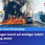 Lieferwagen brennt auf wichtiger Zufahrt Richtung Jesolo