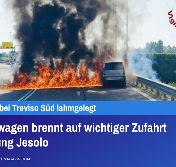 Lieferwagen brennt auf wichtiger Zufahrt Richtung Jesolo